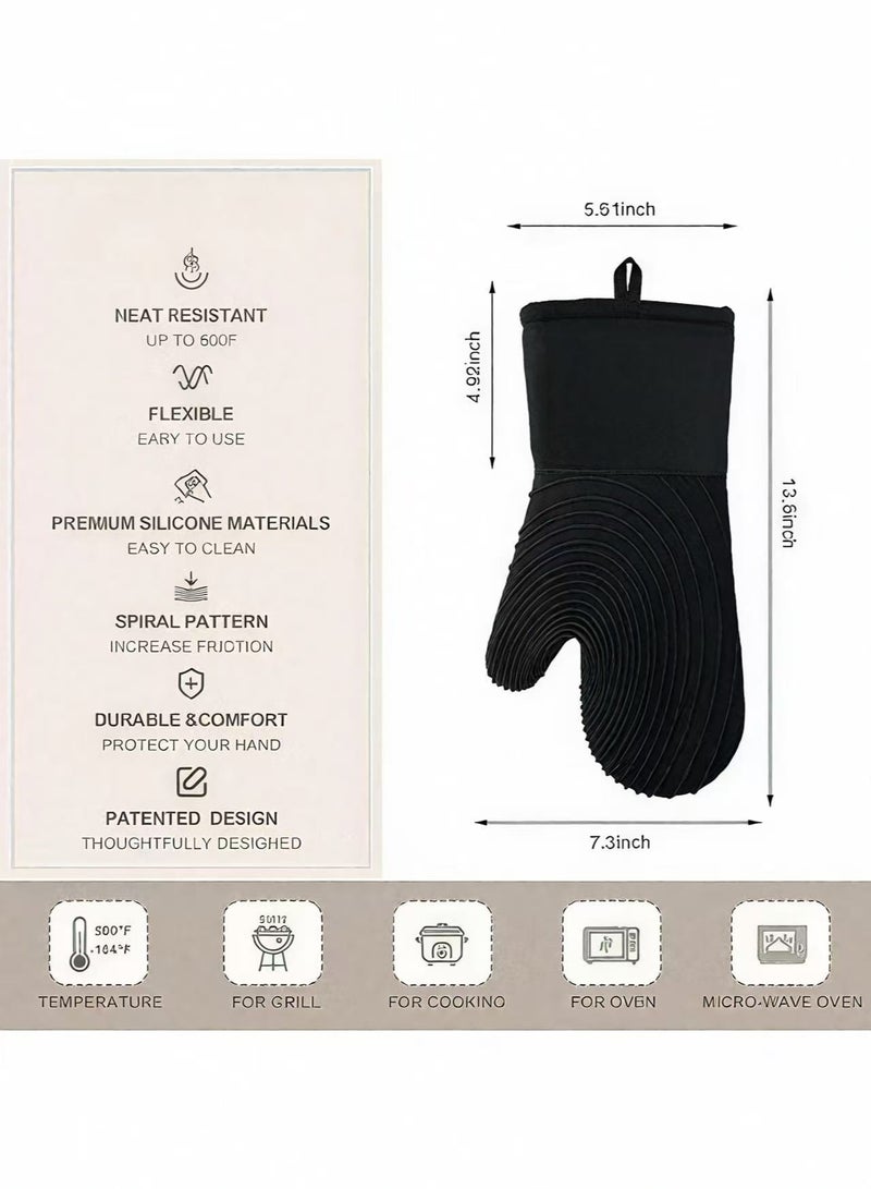 إتش بي إم واي زوج واحد من جваيات المشوي السيليكونية مقاومة للحرارة، جваيات فرن ممتدة 13.6 بوصة لون أسود، مقاومة للحرارة والقص واللهب 500 درجة فهرنهايت، بطانة ناعمة ومقبض قوي غير لاصق، خالية من BPA، سهلة التنظيف ومرنة، جваيات طهي متينة مقاومة لللهب أساسية، مناسبة للشوي والخبز والميكروويف والخيم والمطبخ - Image 5